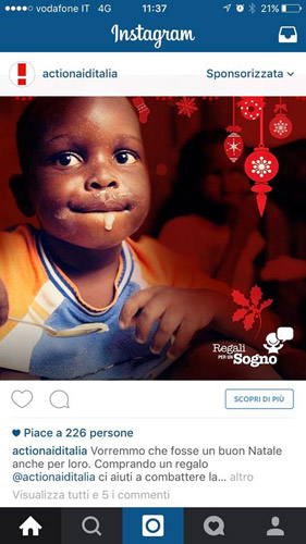 Campagna di raccolta fondi su Instagram di Actionaid